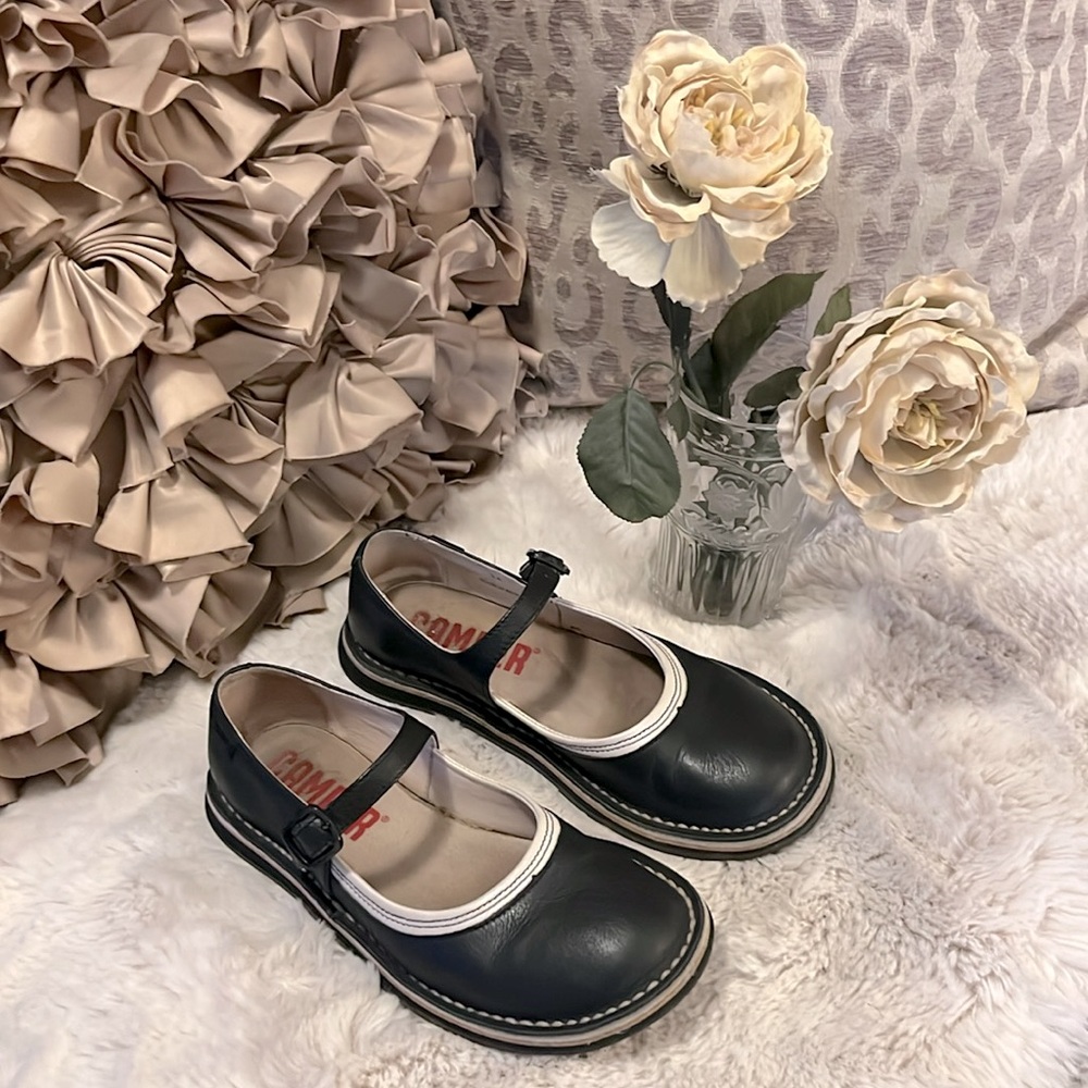 Camper Black Flats with White Accents